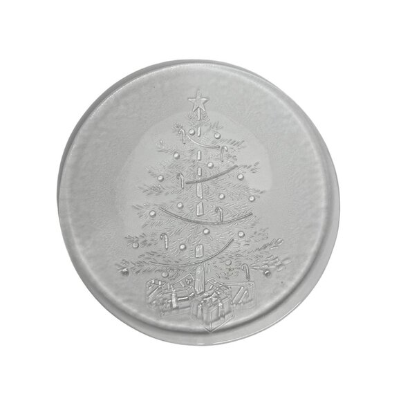 Vintage 1980s Clear Glass Christmas Tree Embossed Serving Plate 13 Inch Diameter - Picture 1 of 4
